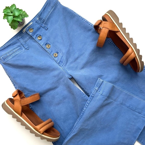 Madewell Emmett Blue Wide-Leg Pants Jeans Button Front Patch Pocket Crop Size 27 - Picture 2 of 11